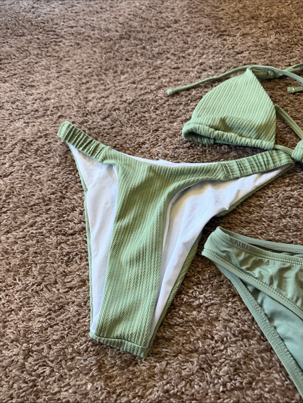 Light Green Ribbed Triangle Bikini Set - Picture 2 of 3